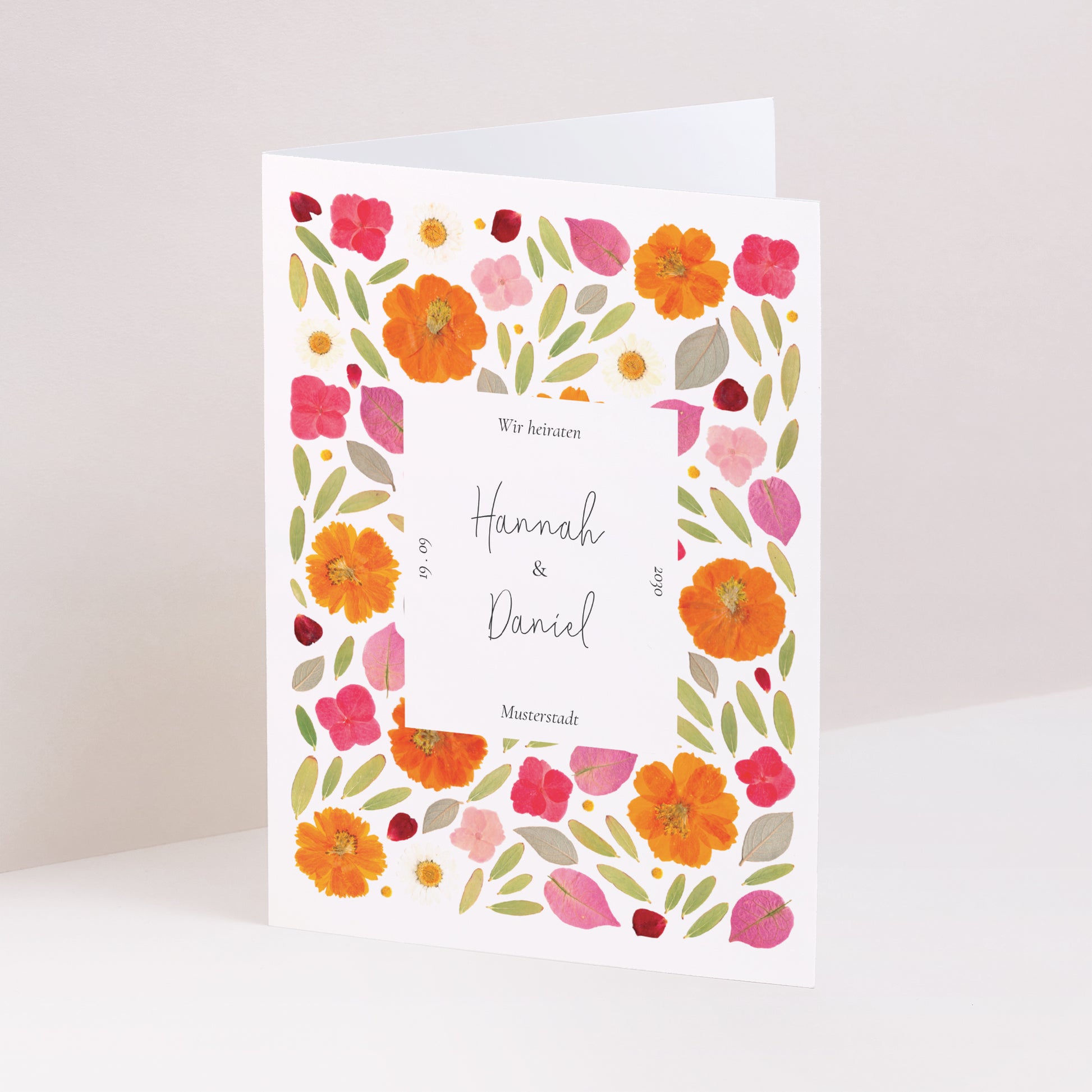 Hochzeitseinladung Doppelflügelporträt Herbarium-Blüten foto N° 1