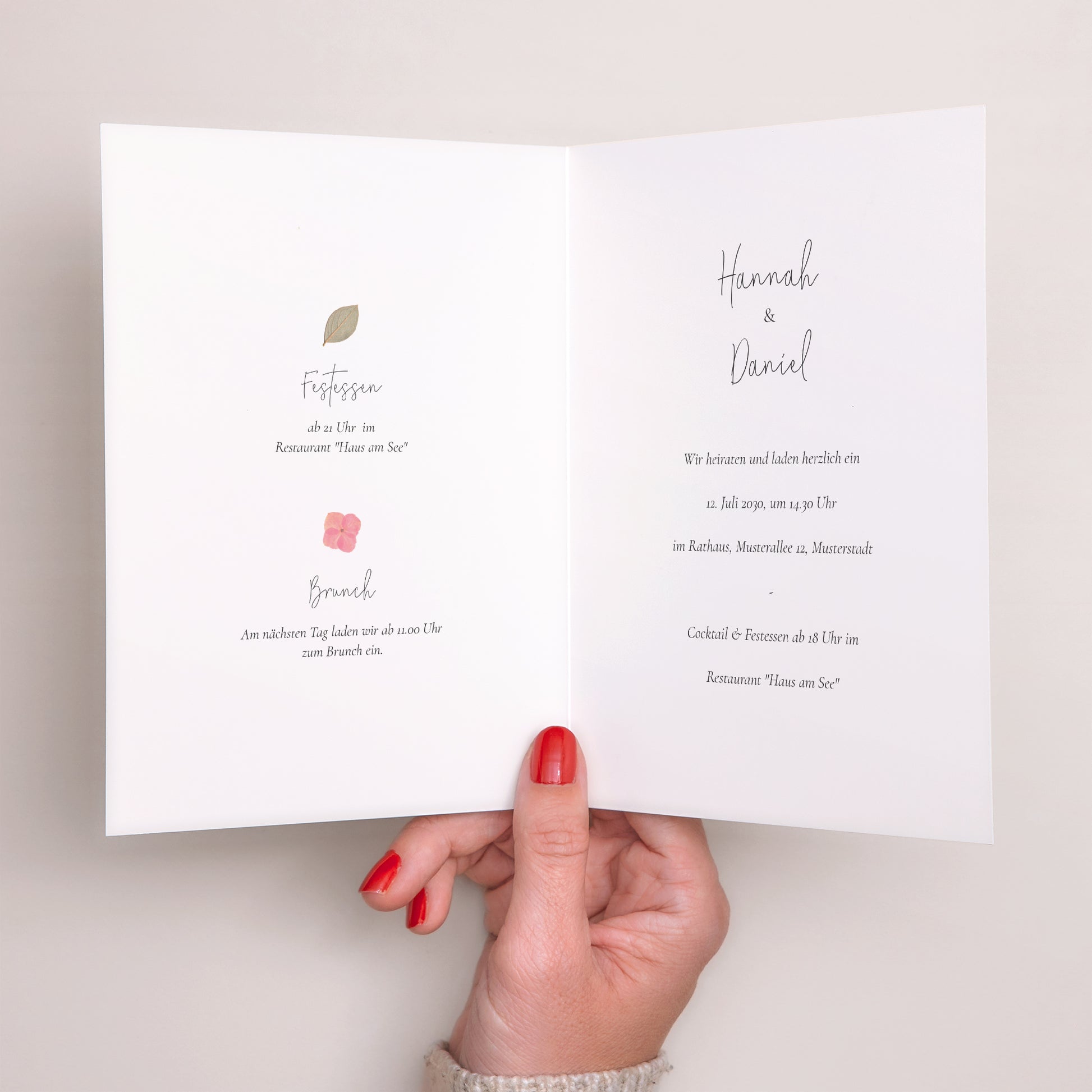Hochzeitseinladung Doppelflügelporträt Herbarium-Blüten foto N° 2
