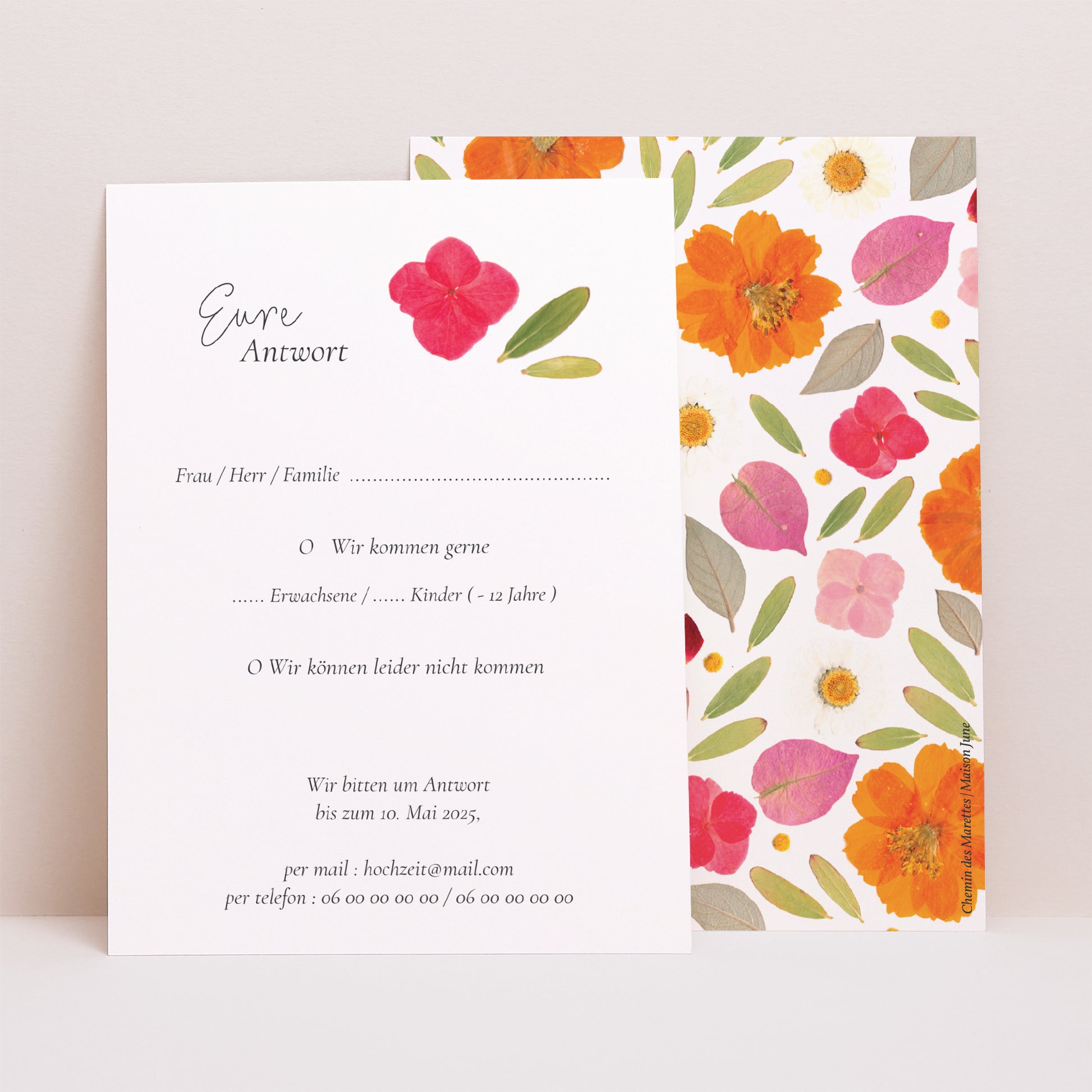 Antwortkarte Hochzeit Porträt Herbarium-Blüten foto N° 1