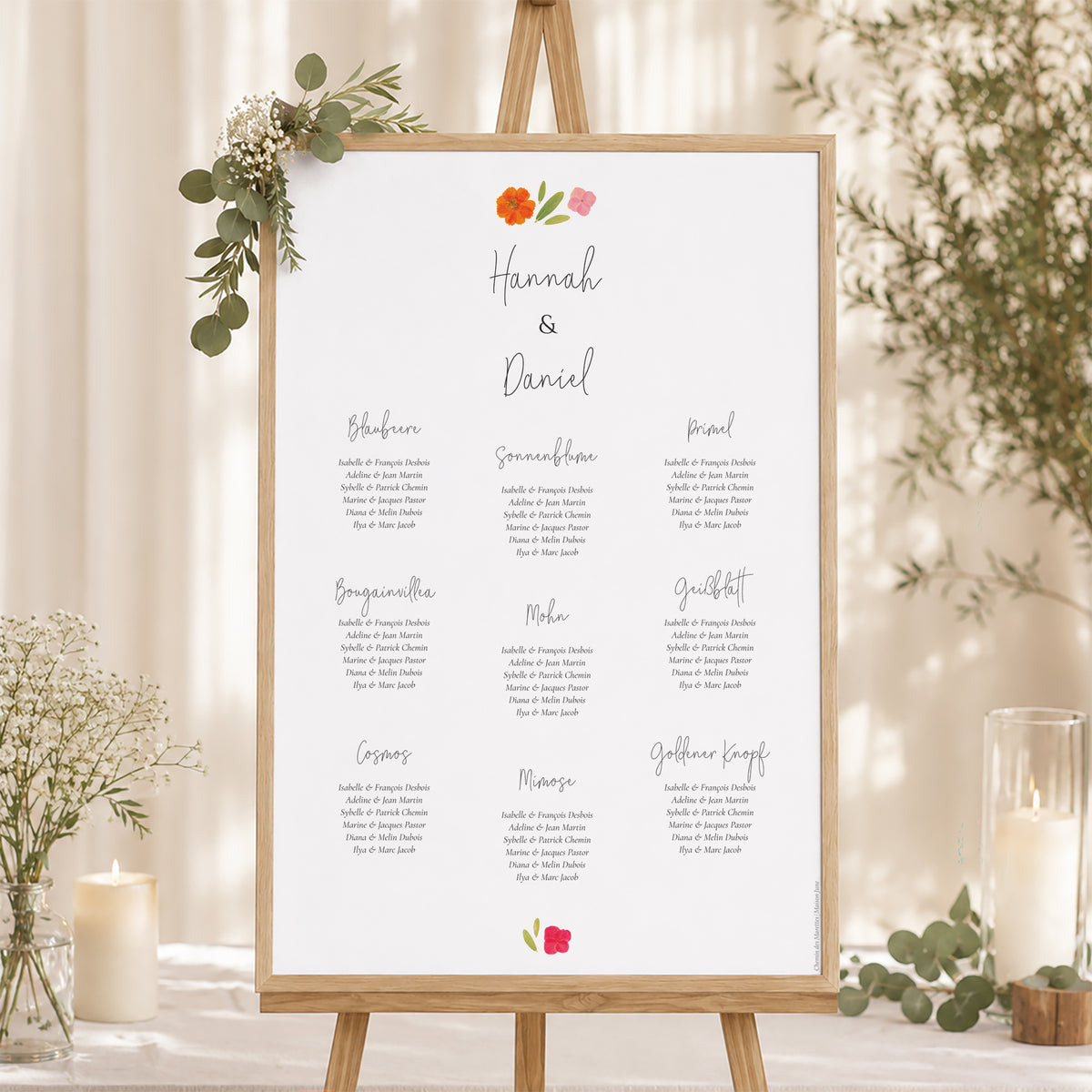 Sitzplan Hochzeit Porträt Herbarium-Blüten foto N° 1