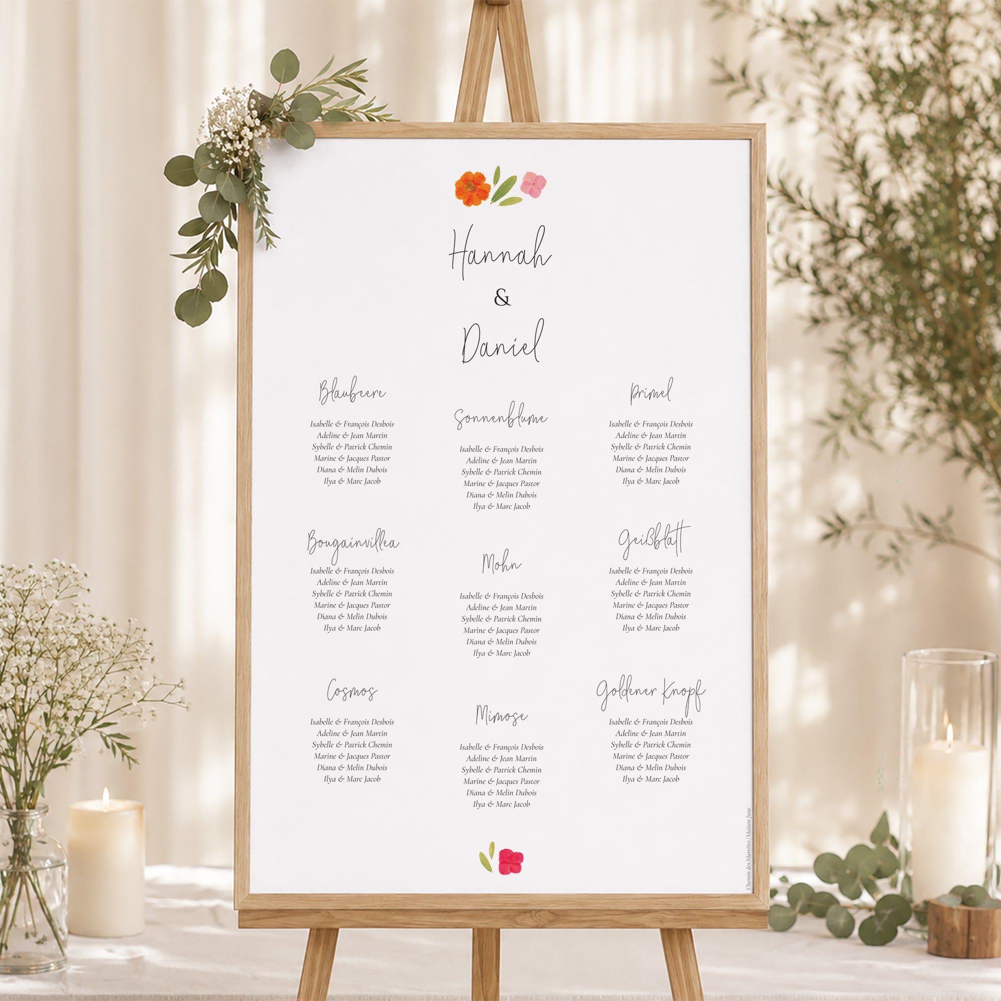 Sitzplan Hochzeit Porträt Herbarium-Blüten foto N° 1