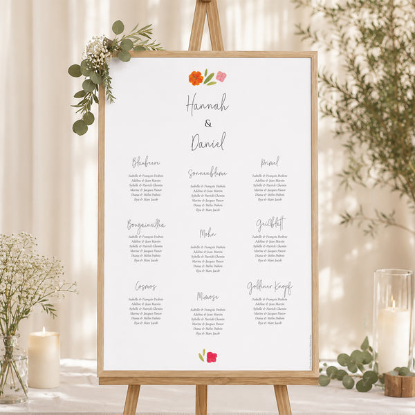 Sitzplan Hochzeit Porträt Herbarium-Blüten foto