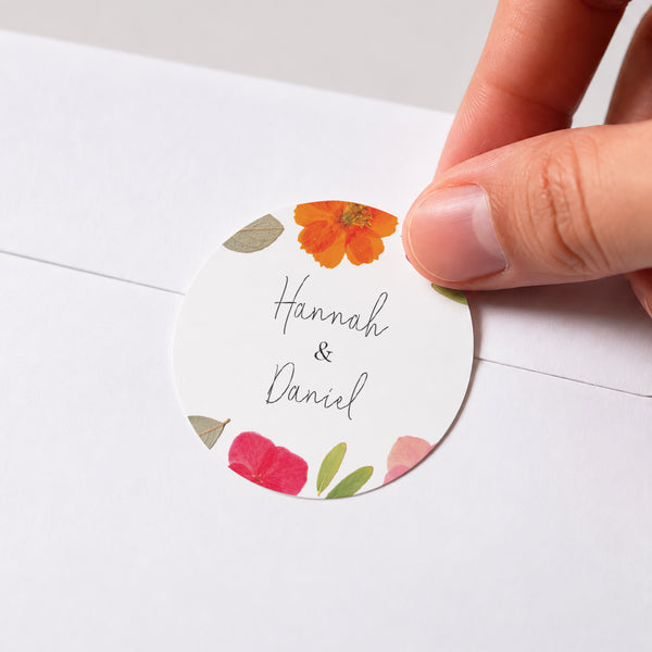 Sticker Hochzeit Rund Herbarium-Blüten foto