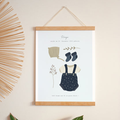 Poster Geburt Porträt Garderobe für Jungen Hintergrund grau grün foto N° 1