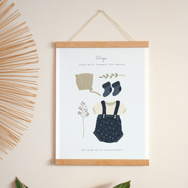 Poster Geburt Porträt Garderobe für Jungen Hintergrund grau grün foto