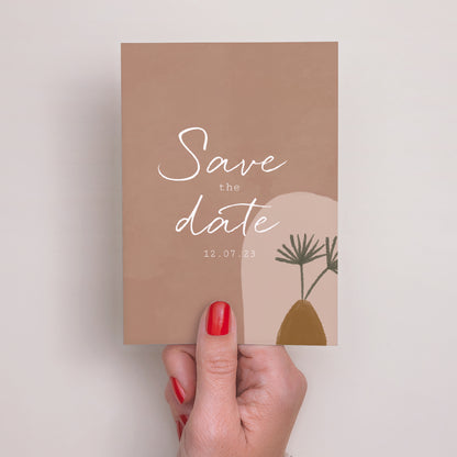 Save the date Karte Hochzeit Porträt Paar zum Zusammenstellen im Boho-Stil foto N° 2