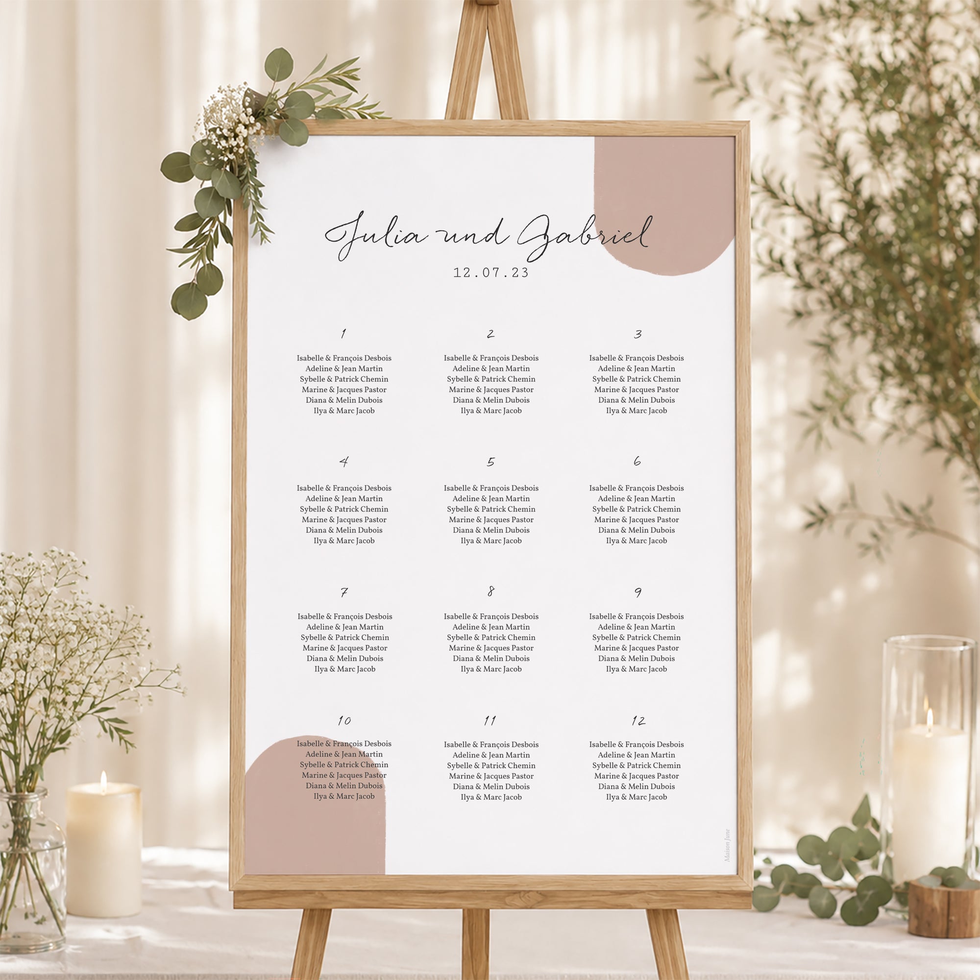 Sitzplan Hochzeit Porträt Paar zum Zusammenstellen im Boho-Stil foto N° 1