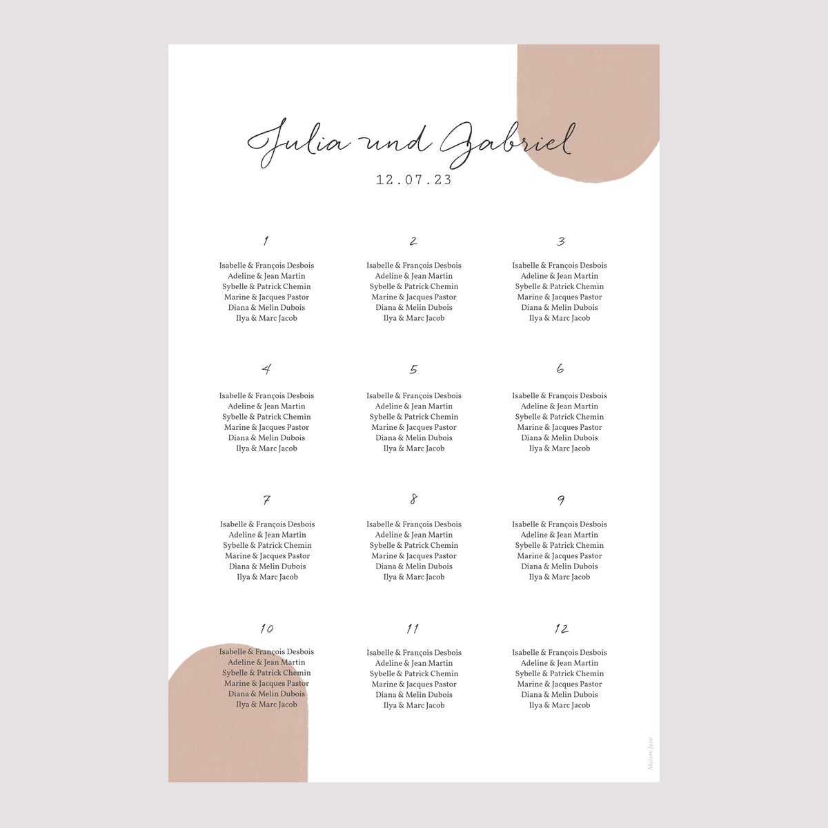 Sitzplan Hochzeit Porträt Paar zum Zusammenstellen im Boho-Stil foto N° 2