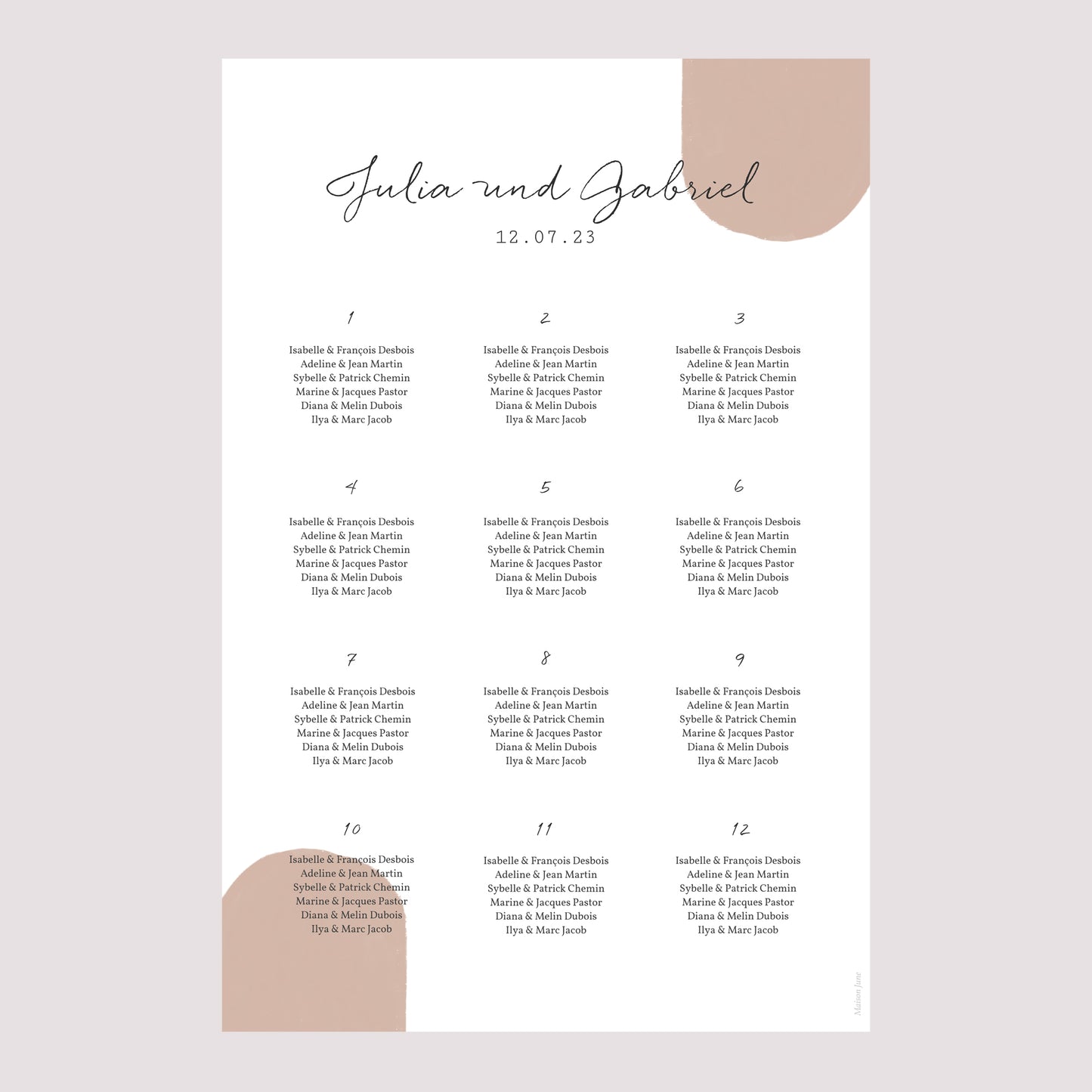 Sitzplan Hochzeit Porträt Paar zum Zusammenstellen im Boho-Stil foto N° 2