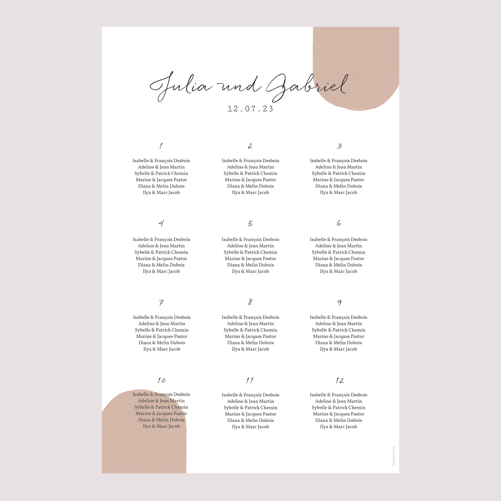 Sitzplan Hochzeit Porträt Paar zum Zusammenstellen im Boho-Stil foto N° 2