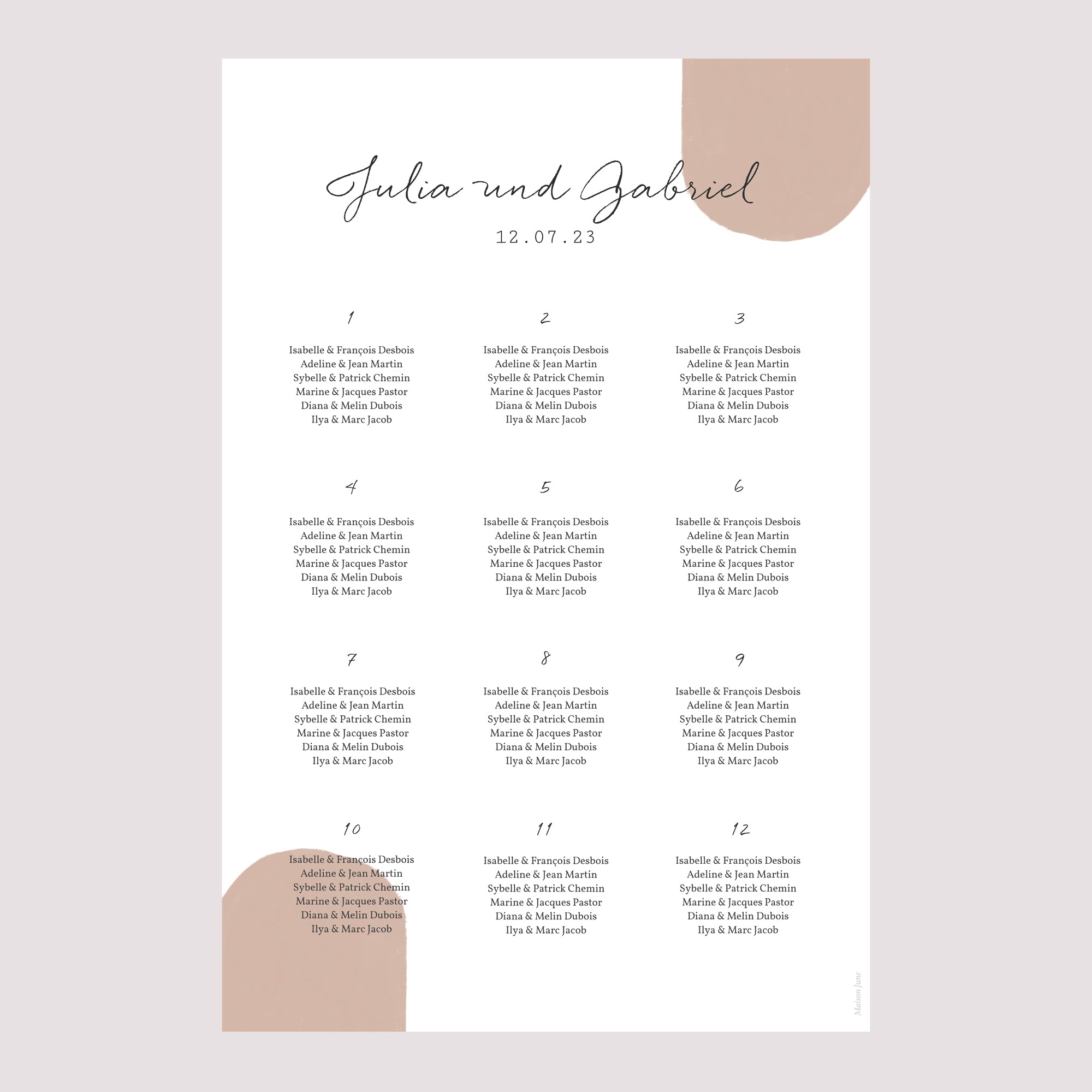 Sitzplan Hochzeit Porträt Paar zum Zusammenstellen im Boho-Stil foto N° 2
