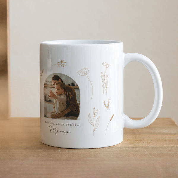 Tasse Objekte Weiß Kleines Herbarium für Mama foto