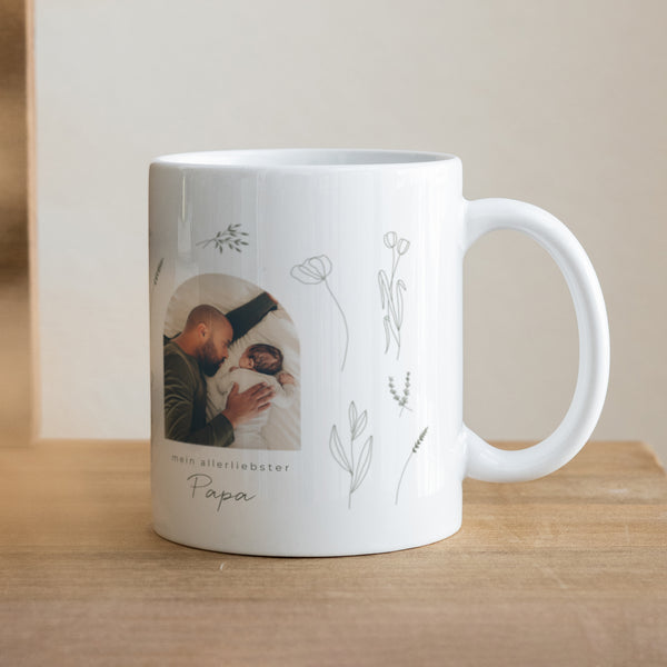 Tasse Objekte Weiß Kleines Herbarium für Papa foto
