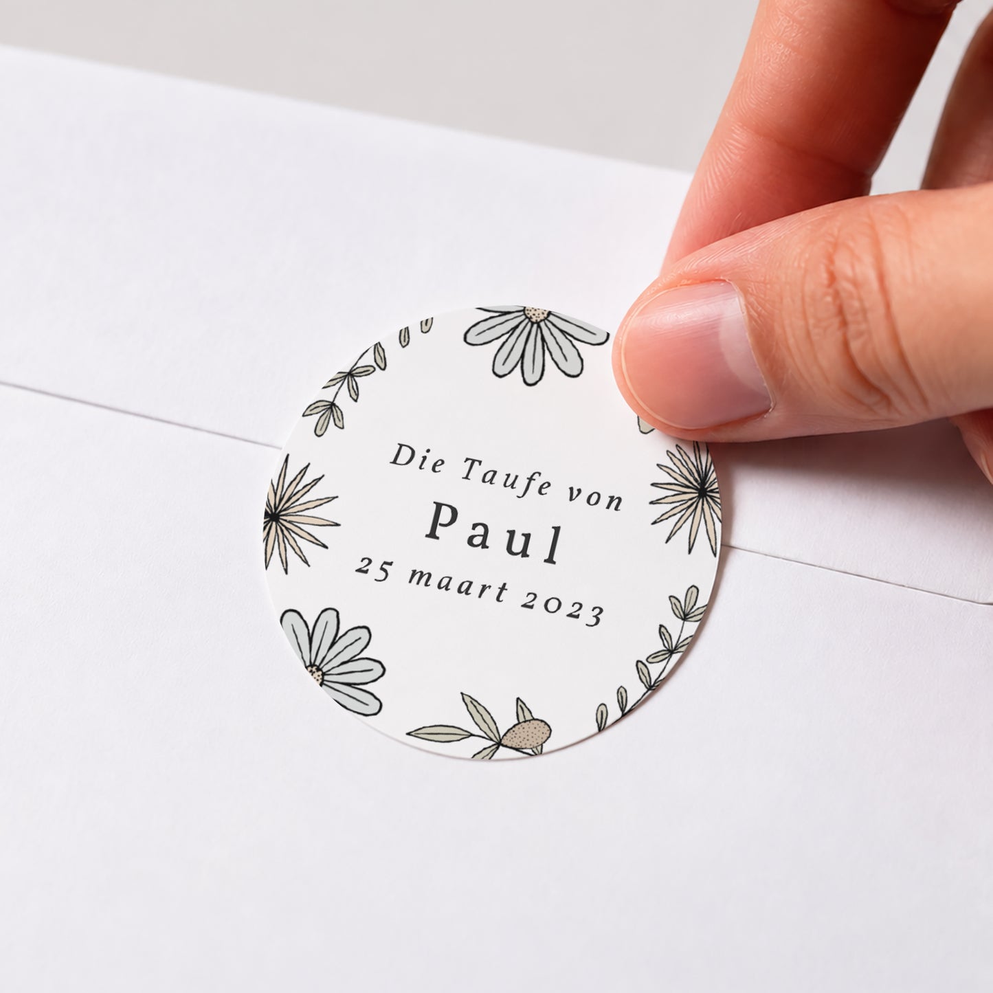 Sticker Taufe Rund Gedichte mit grauem Bleistift und Foto foto N° 1
