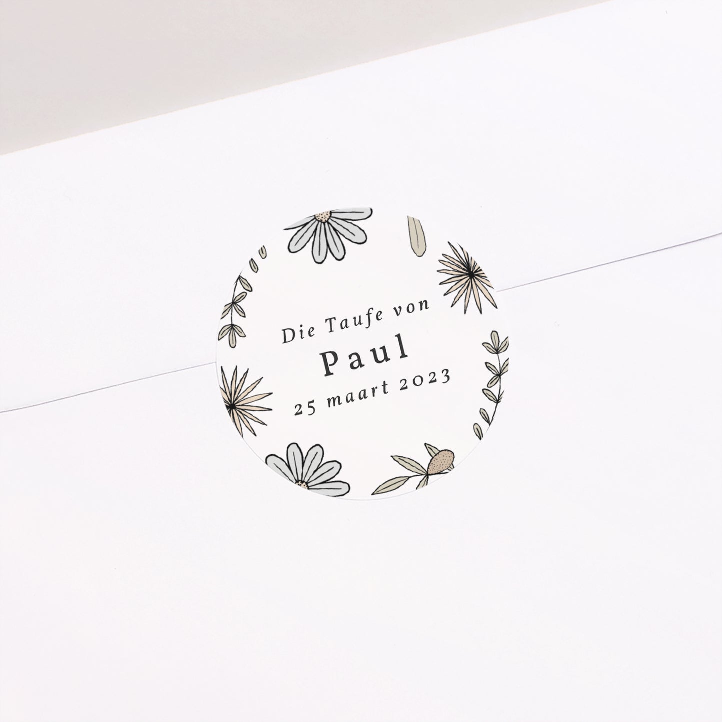 Sticker Taufe Rund Gedichte mit grauem Bleistift und Foto foto N° 2