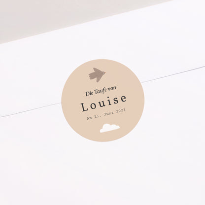 Sticker Taufe Rund Vogel, Wolken und Olivenzweig foto N° 2