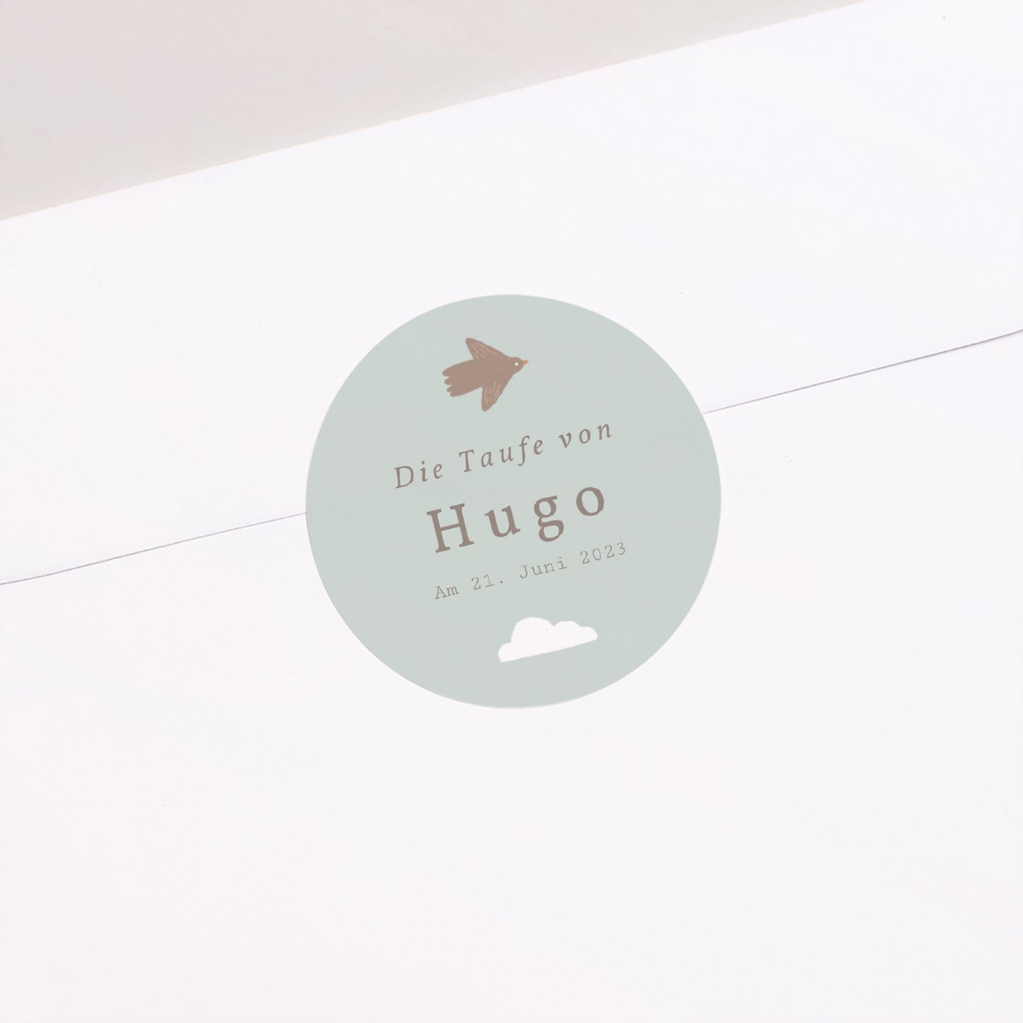 Sticker Taufe Rund Vogel, Wolken und Olivenzweig II foto N° 2
