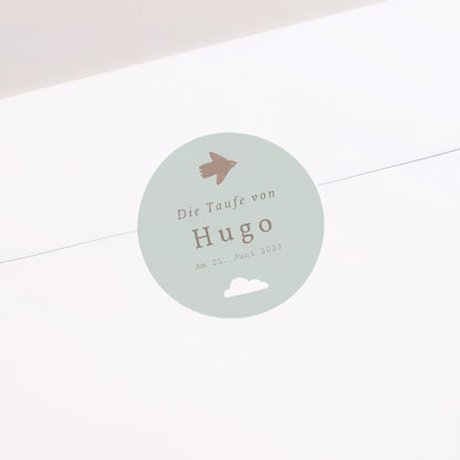 Sticker Taufe Rund Vogel, Wolken und Olivenzweig II foto N° 2
