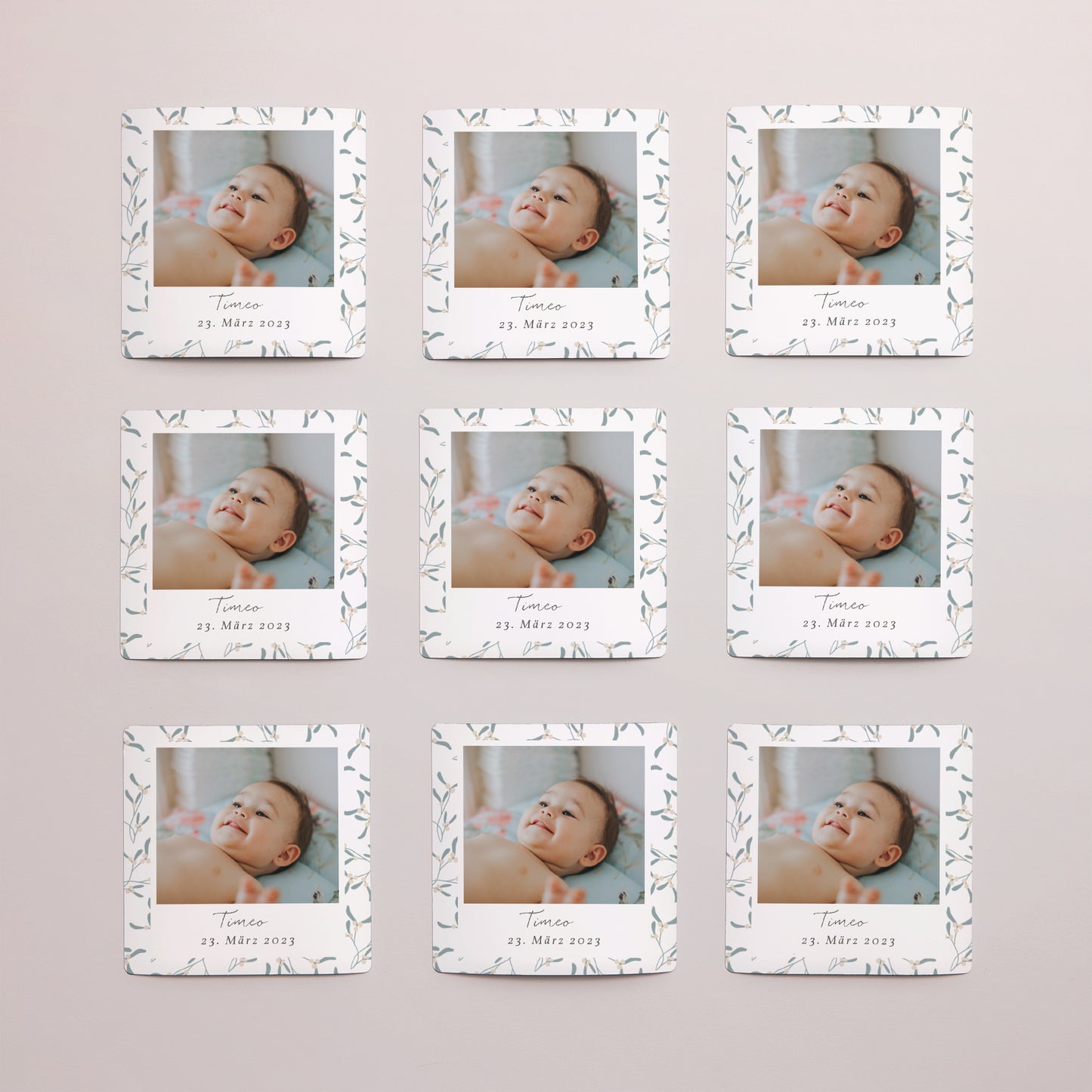 Dankeskarte Taufe Satz von 9, magnetisch. Baby, Kissen für Jungen foto N° 3