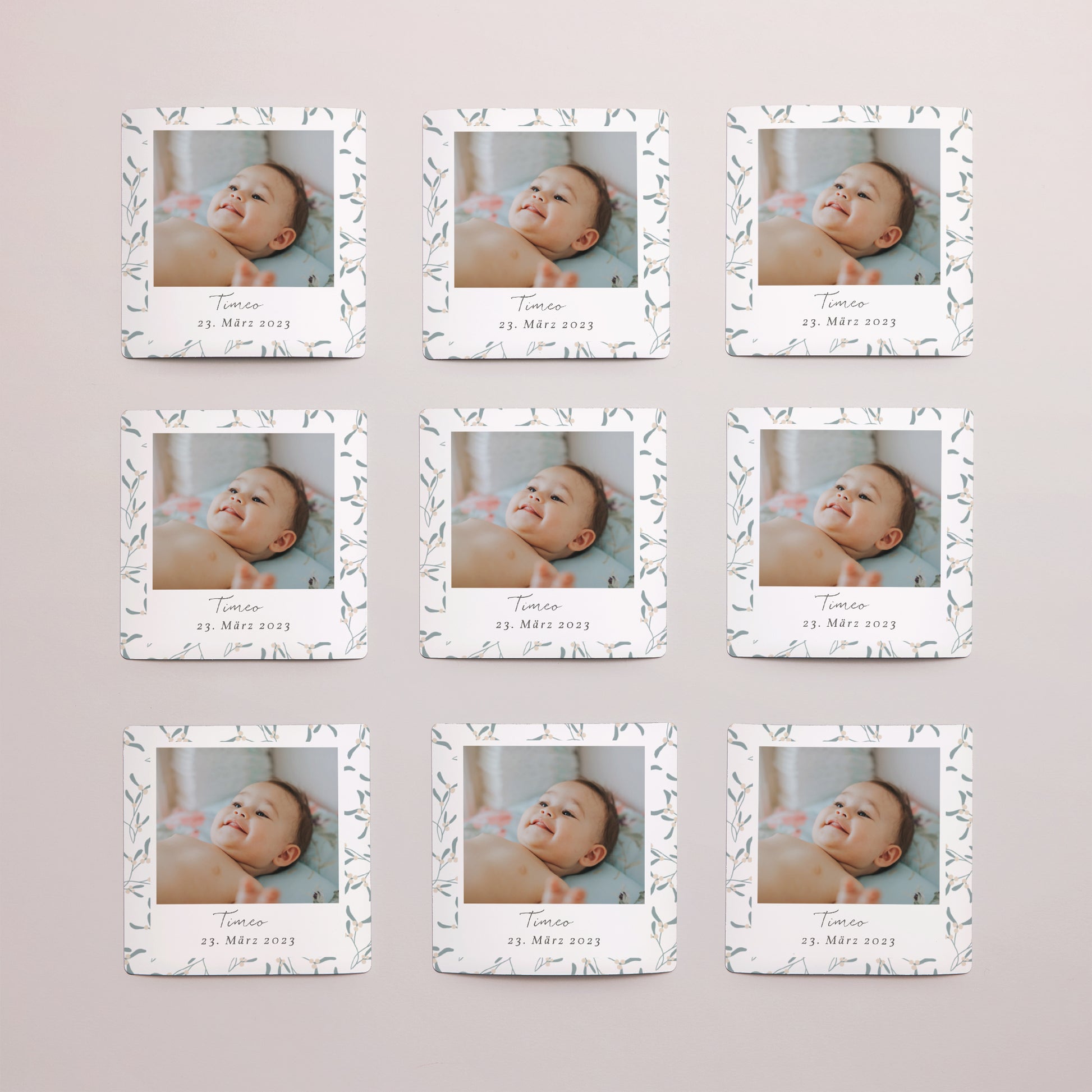 Dankeskarte Taufe Satz von 9, magnetisch. Baby, Kissen für Jungen foto N° 3