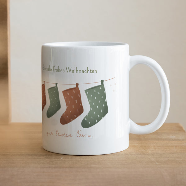 Tasse Weihnachten Weiß Weihnachtsbaumzweige foto