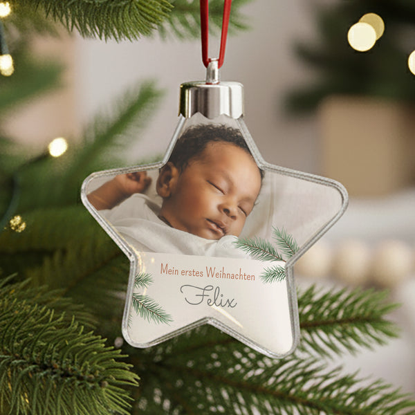 Weihnachtskugel Weihnachten Stern Weihnachtsbaumzweige foto