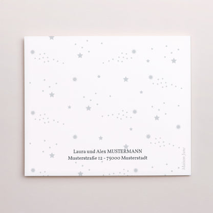 Dankeskarte Taufe Asymmetrische Zweiflügeltür Göttliche Sterne, Grau foto N° 3