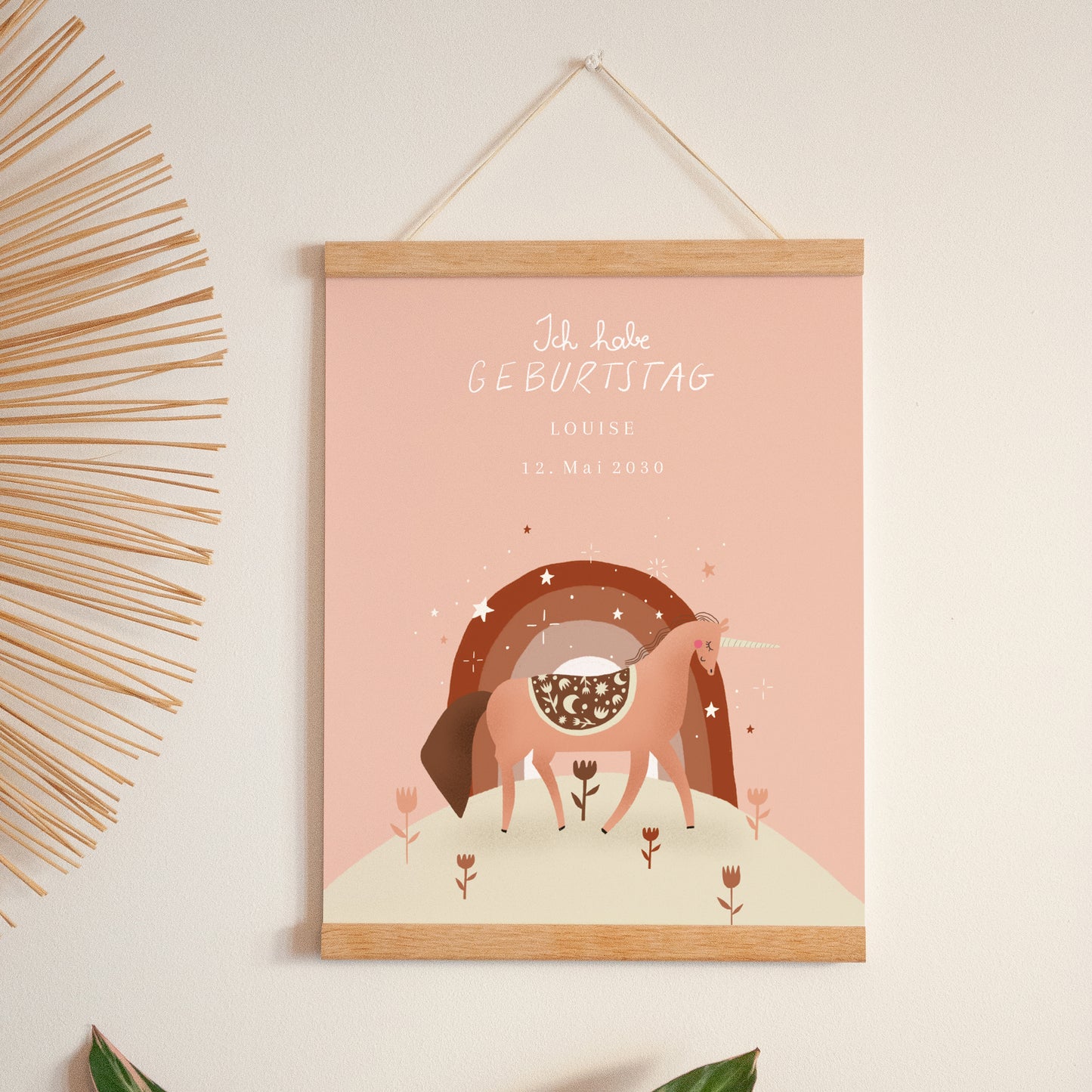 Poster Kindergeburtstag Porträt Einhorn Rosa Puder foto N° 1