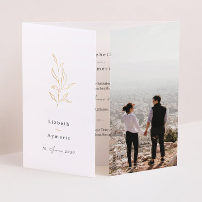 Hochzeitseinladung Triptychon Fensteröffnung Frühlingszweig foto N° 1