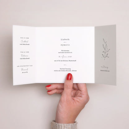Hochzeitseinladung Triptychon Fensteröffnung Frühlingszweig foto N° 2