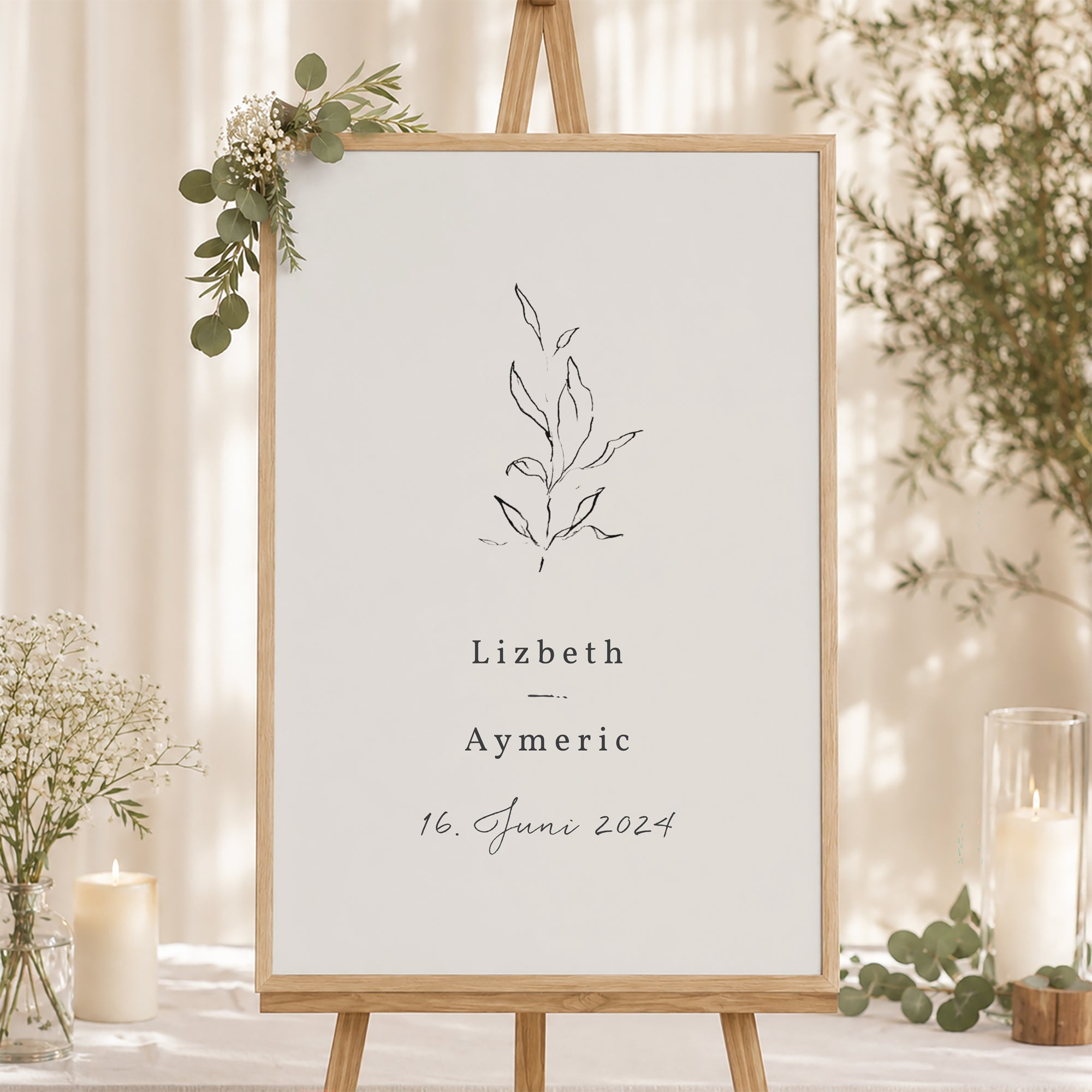 Begrüßungstafel Hochzeit Porträt 60 x 90 cm Frühlingszweig foto N° 1