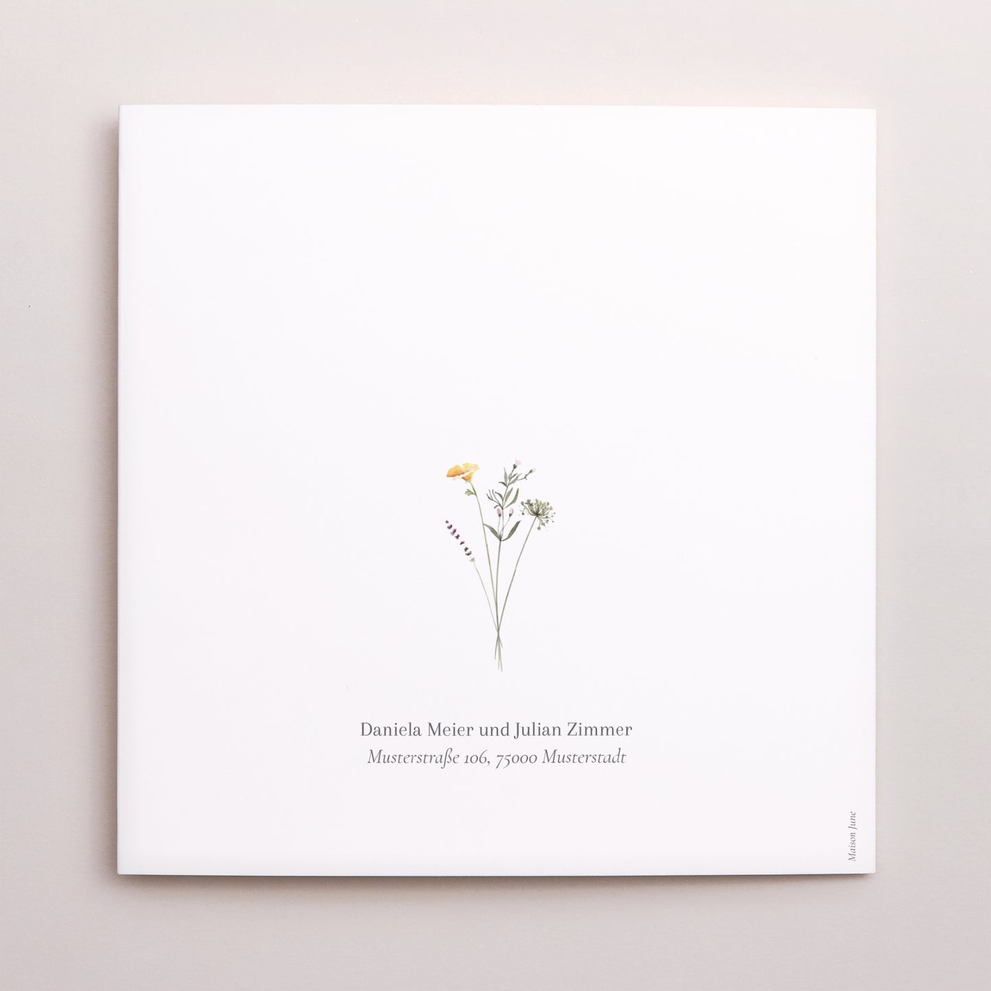 Hochzeitseinladung Doppelflügiges Quadrat Krone kleine Blumen foto N° 3