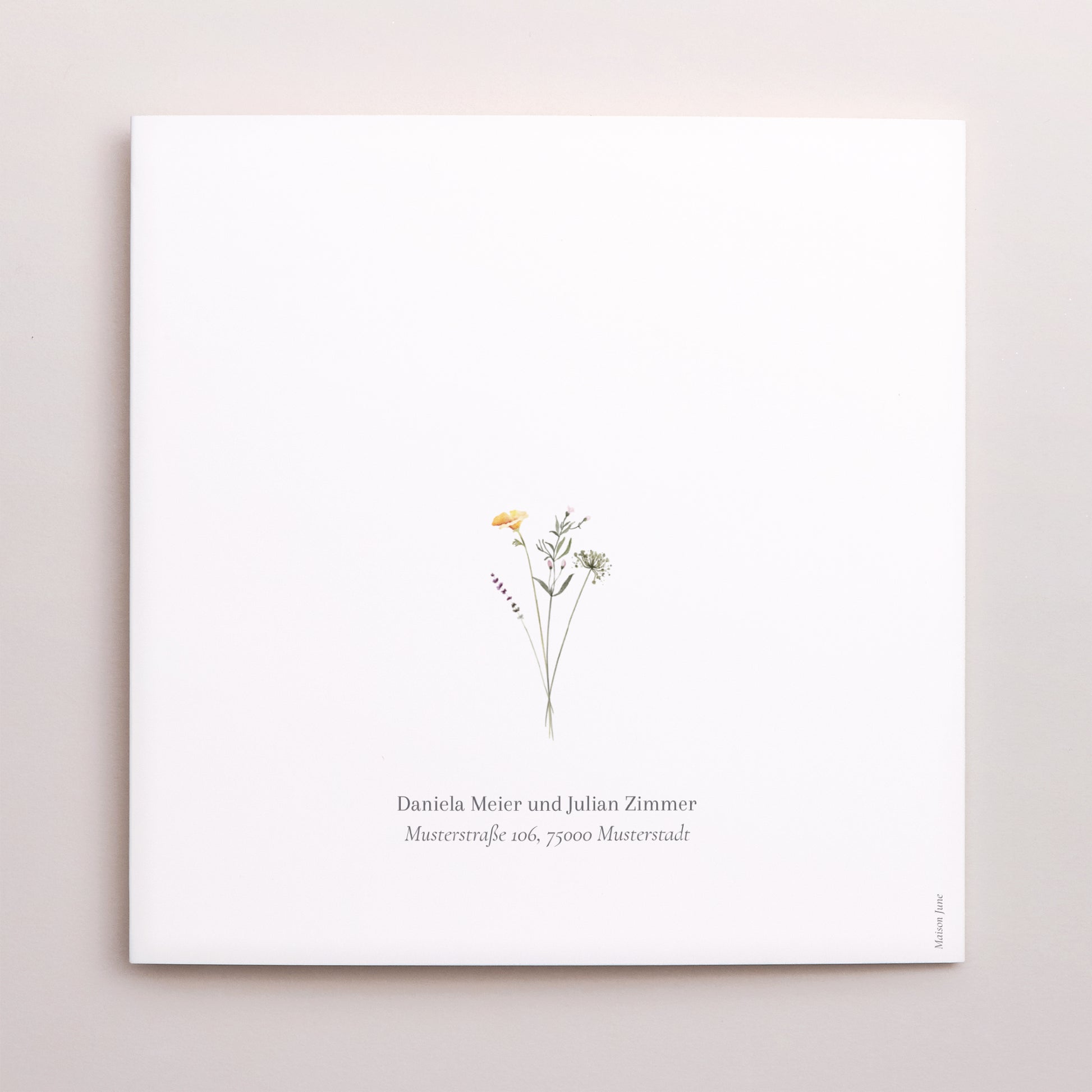 Hochzeitseinladung Doppelflügiges Quadrat Krone kleine Blumen foto N° 3