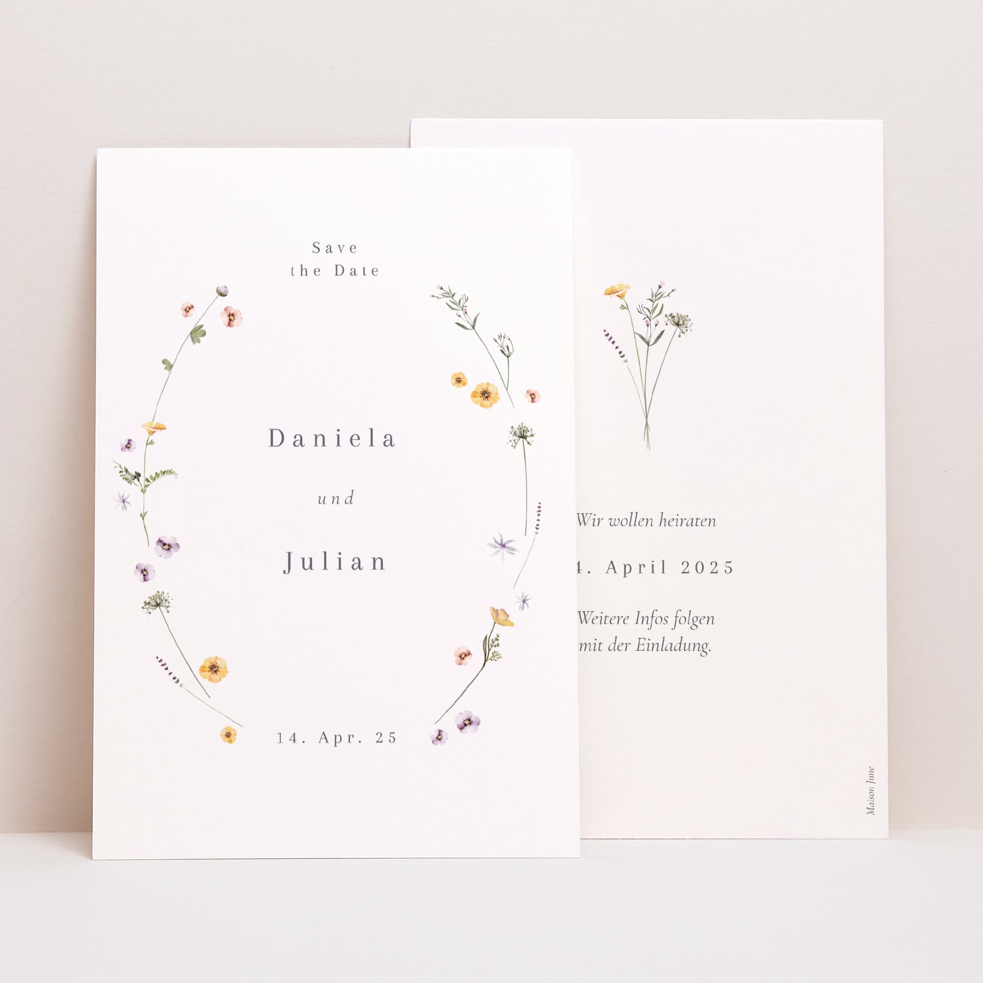 Save the date Karte Hochzeit PortraitPorträt Krone kleine Blumen foto N° 1