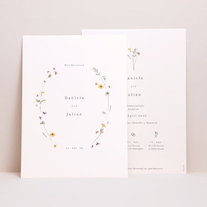 Hochzeitseinladung Porträt Krone kleine Blumen foto N° 1