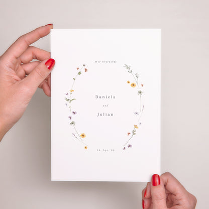 Hochzeitseinladung Porträt Krone kleine Blumen foto N° 2