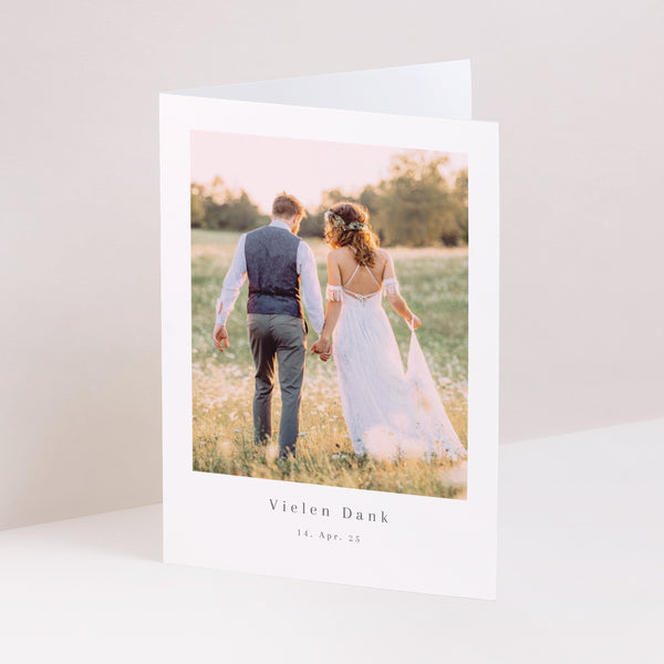 Dankeskarte Hochzeit Doppelflügelporträt Krone kleine Blumen foto