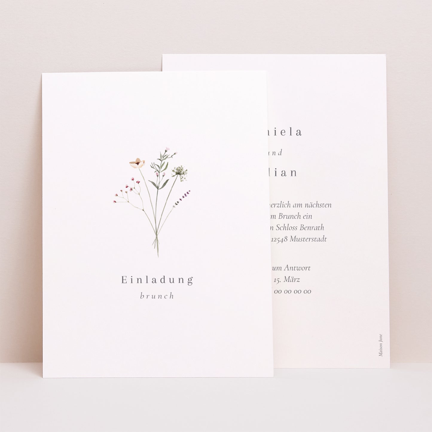 Einladungskarte Hochzeit Porträt Krone kleine Blumen foto N° 1