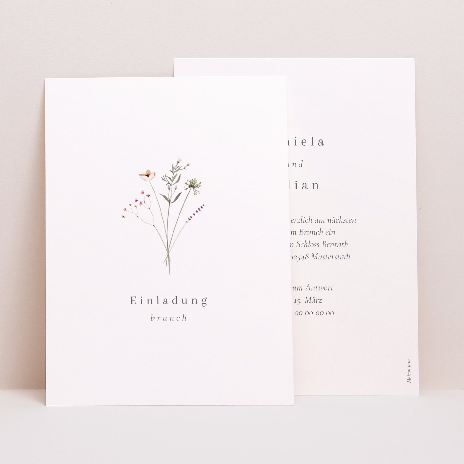 Einladungskarte Hochzeit Porträt Krone kleine Blumen foto N° 1