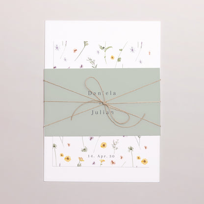 Hochzeitseinladung 3 Karten, Band Krone kleine Blumen foto N° 1