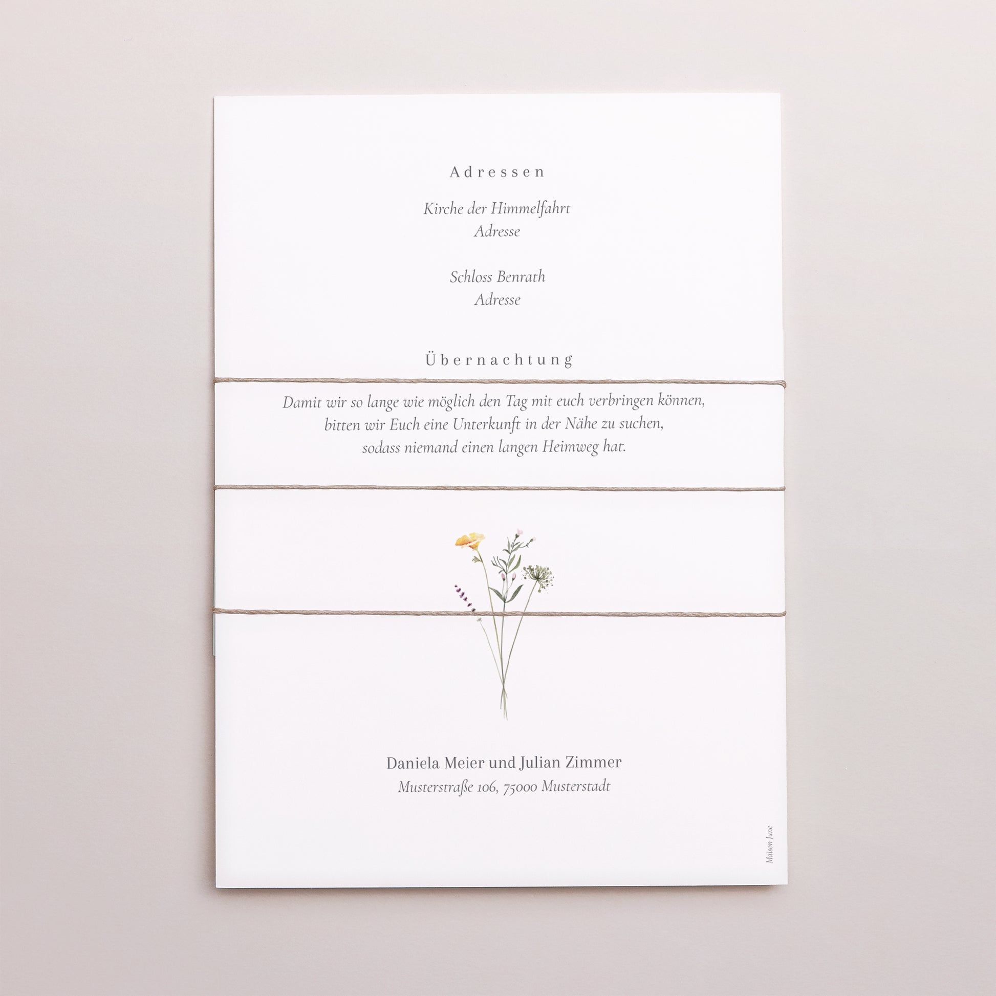 Hochzeitseinladung 3 Karten, Band Krone kleine Blumen foto N° 4