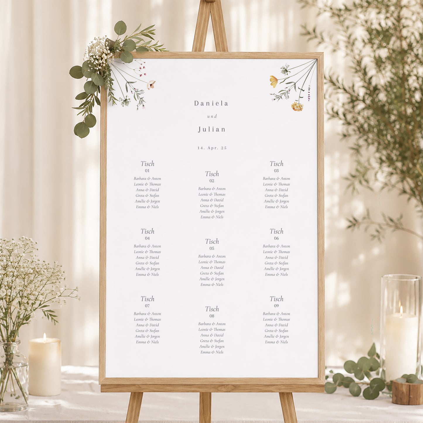 Sitzplan Hochzeit Porträt Krone kleine Blumen foto N° 1