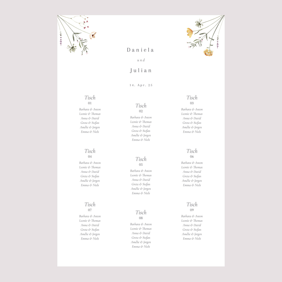Sitzplan Hochzeit Porträt Krone kleine Blumen foto N° 2