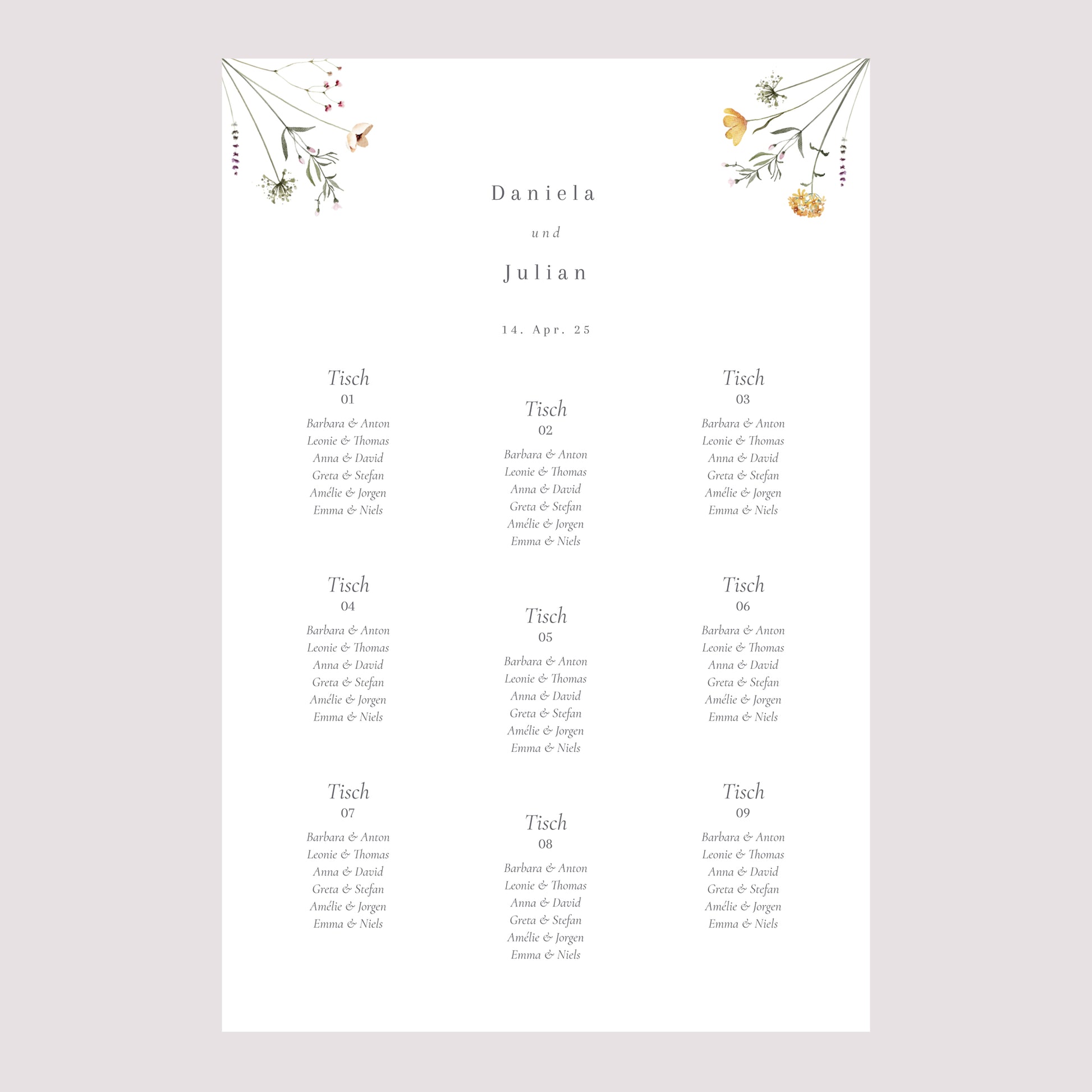 Sitzplan Hochzeit Porträt Krone kleine Blumen foto N° 2