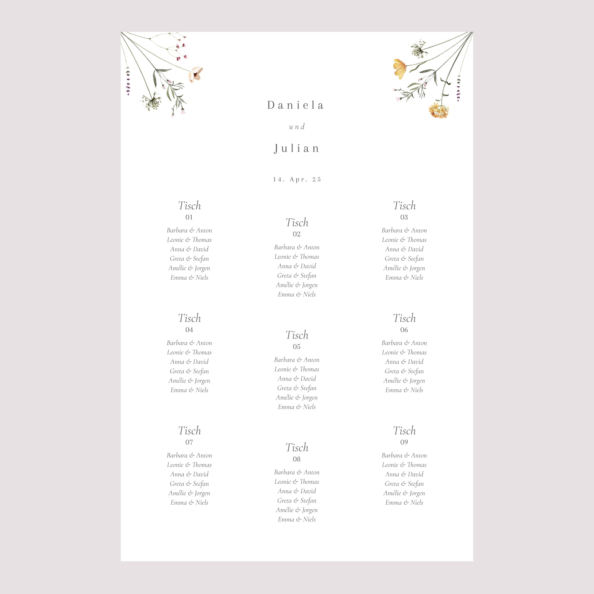 Sitzplan Hochzeit Porträt Krone kleine Blumen foto N° 2