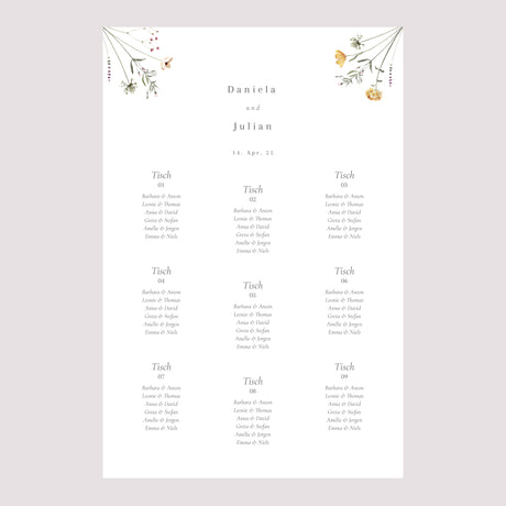 Sitzplan Hochzeit Porträt Krone kleine Blumen