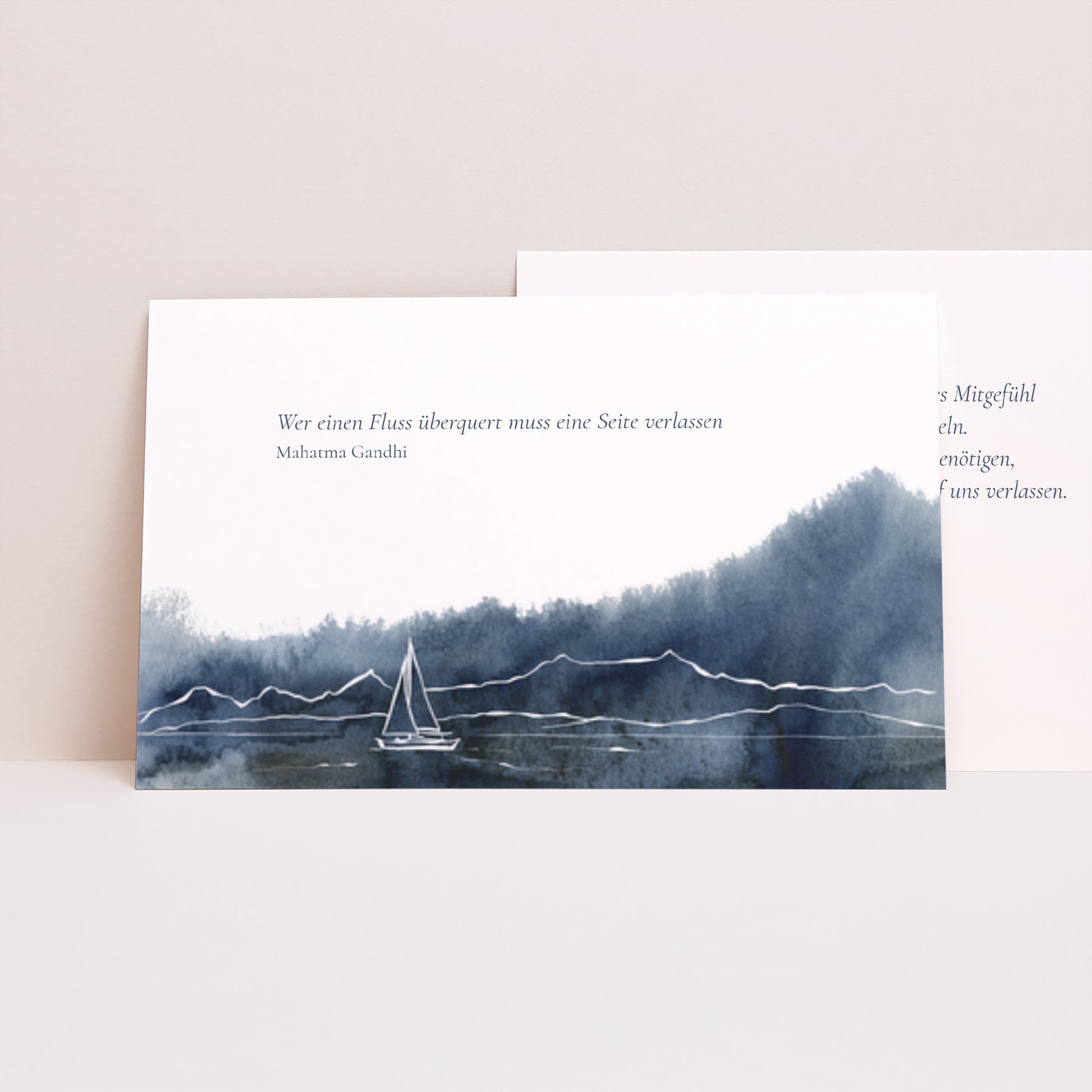 Kondolenzkarte Trauer Landschaft Segelschiff Aquarell foto N° 1