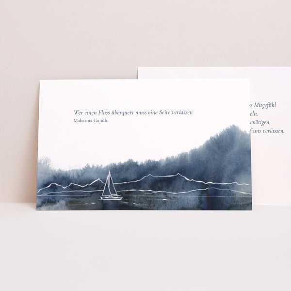 Kondolenzkarte Trauer Landschaft Segelschiff Aquarell foto