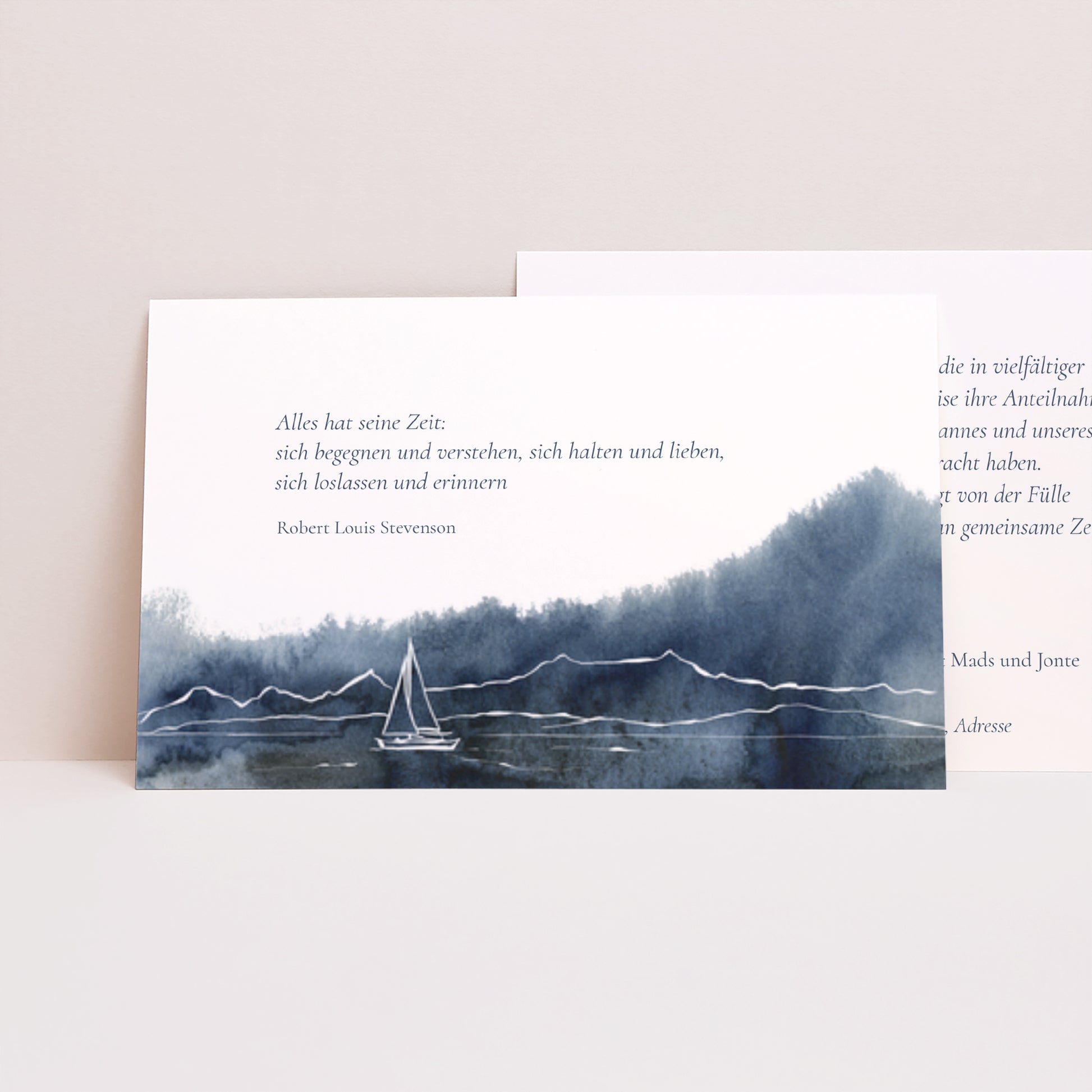 Dankeskarte Trauer Landschaft Segelschiff Aquarell foto N° 1
