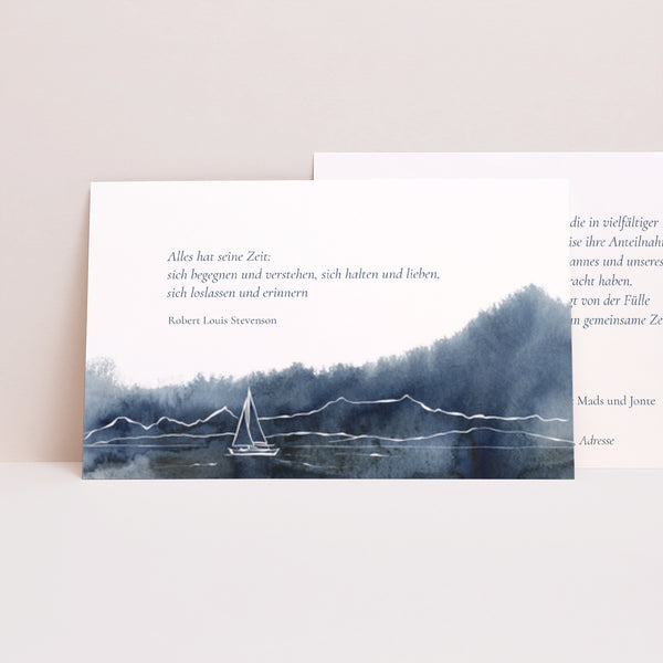 Dankeskarte Trauer Landschaft Segelschiff Aquarell foto